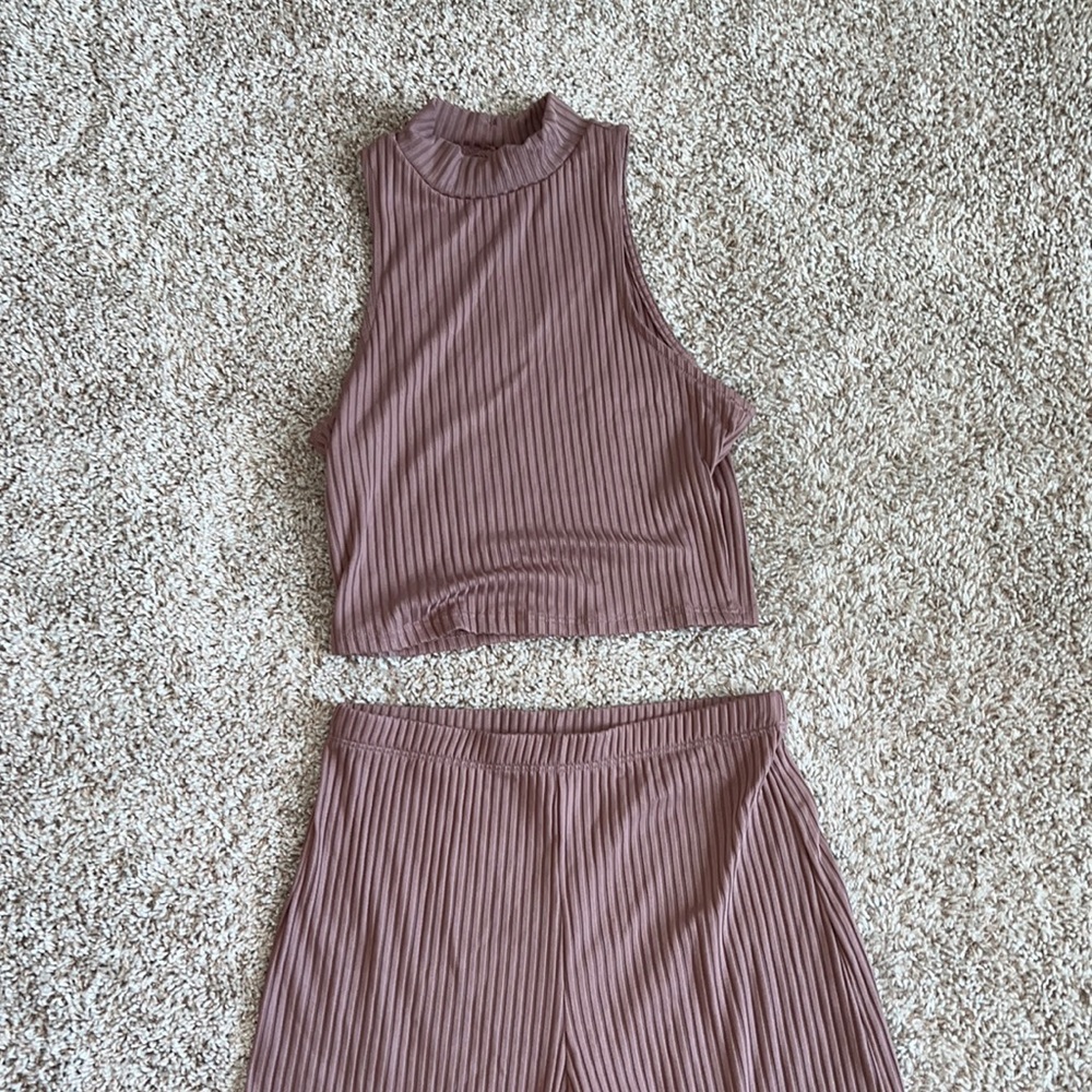 matching set, flare pants and cropped tank, size M